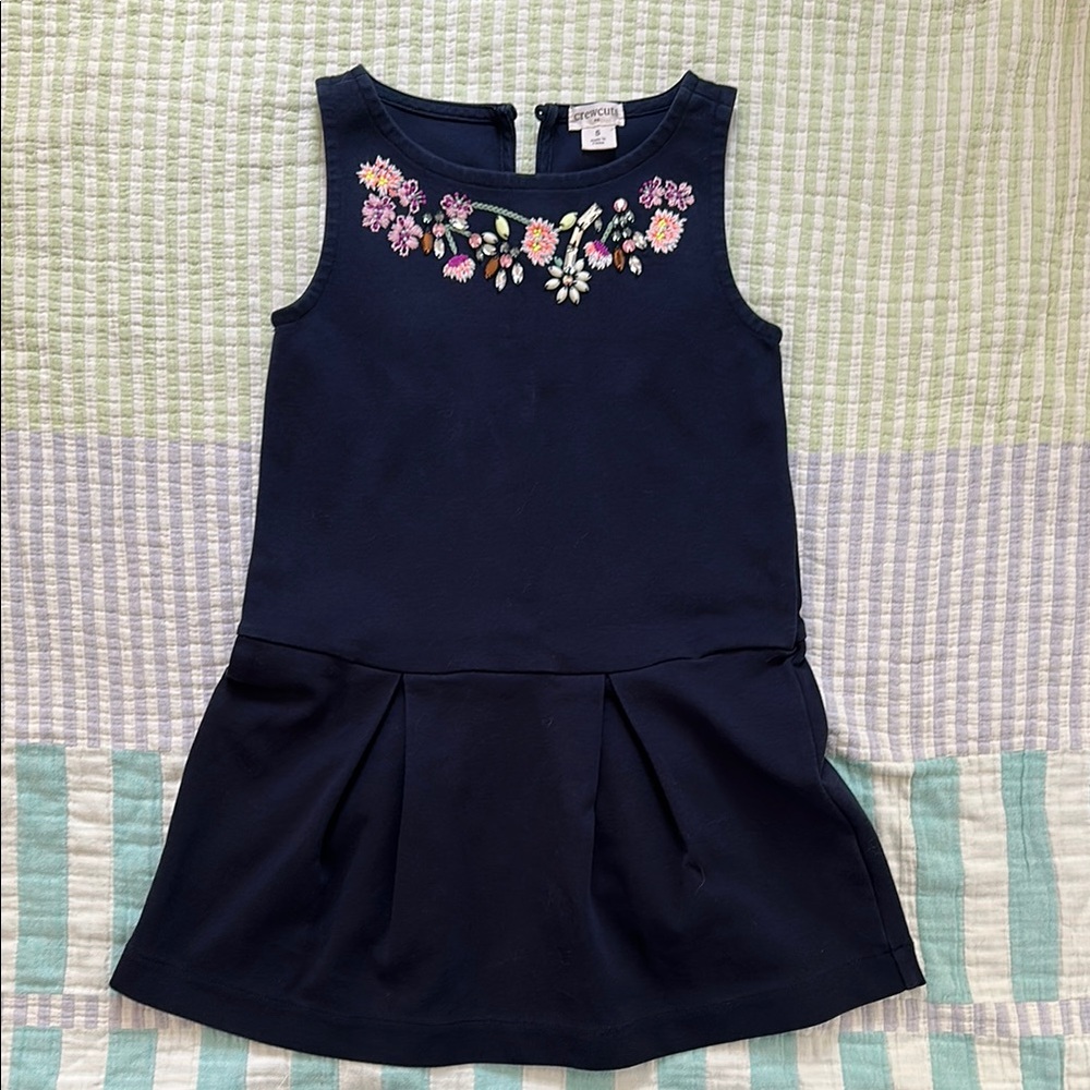Crewcuts Navy Blue Floral Embroidered Kids Dress